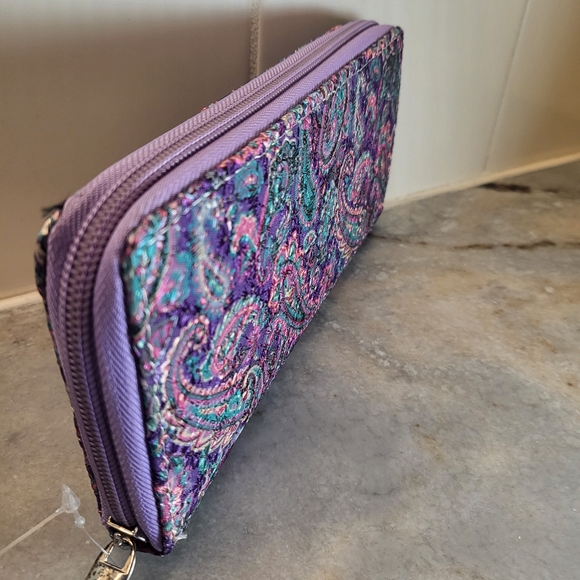Elegant Paisley Wallet Clutch zippered, purple pink and blue Boho Chic - Picture 2 of 5